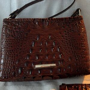 Brahmin Dark Brown Croc-Embossed Bag with matching credit card holder included.